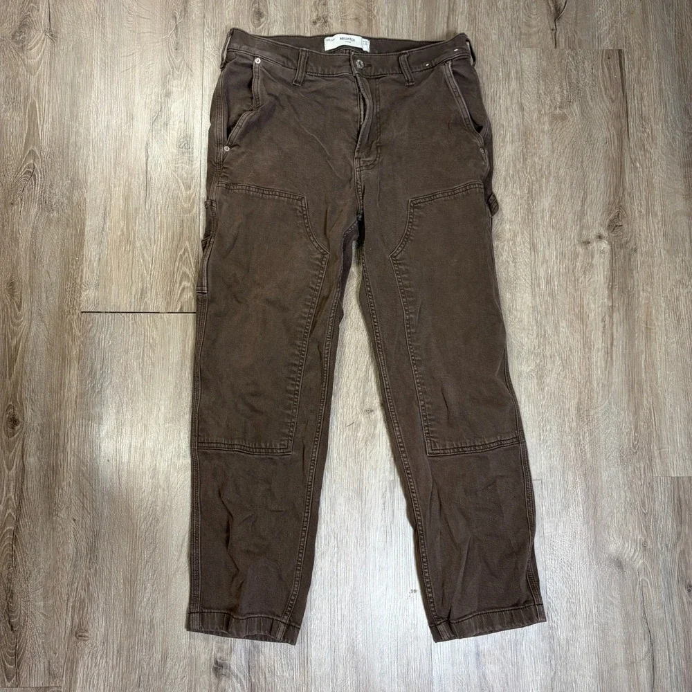 Hollister Carpenter Canvas Pants Double Knee Mens 32x30 Brown Loose Workwear